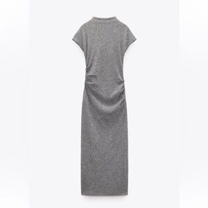 Zara soft knit gray mark midi Mack neck dress with ruching - small